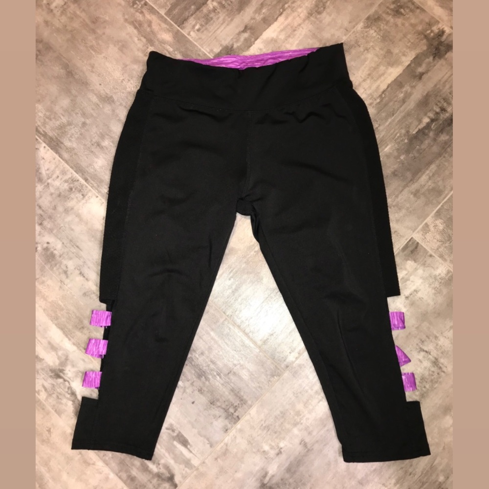 Black Capris w/ purple heathered open stripes